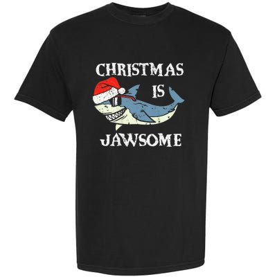 Santa Hat Shark Christmas Is Jawsome Xmas Lights Garment-Dyed Heavyweight T-Shirt