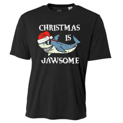 Santa Hat Shark Christmas Is Jawsome Xmas Lights Cooling Performance Crew T-Shirt