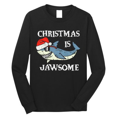 Santa Hat Shark Christmas Is Jawsome Xmas Lights Long Sleeve Shirt