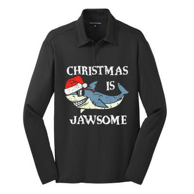 Santa Hat Shark Christmas Is Jawsome Xmas Lights Silk Touch Performance Long Sleeve Polo