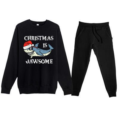 Santa Hat Shark Christmas Is Jawsome Xmas Lights Premium Crewneck Sweatsuit Set