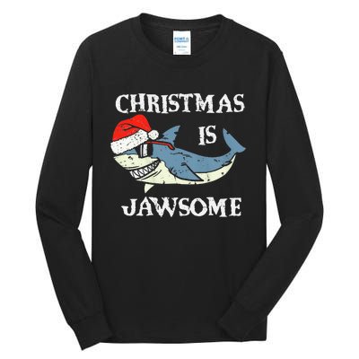 Santa Hat Shark Christmas Is Jawsome Xmas Lights Tall Long Sleeve T-Shirt