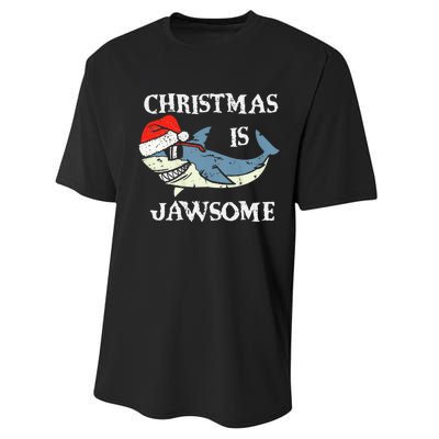 Santa Hat Shark Christmas Is Jawsome Xmas Lights Performance Sprint T-Shirt