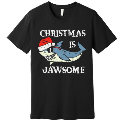 Santa Hat Shark Christmas Is Jawsome Xmas Lights Premium T-Shirt