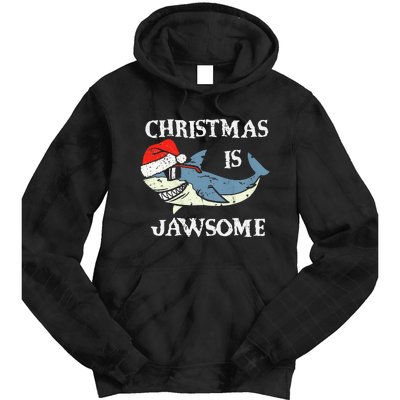 Santa Hat Shark Christmas Is Jawsome Xmas Lights Tie Dye Hoodie