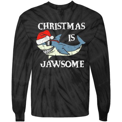 Santa Hat Shark Christmas Is Jawsome Xmas Lights Tie-Dye Long Sleeve Shirt