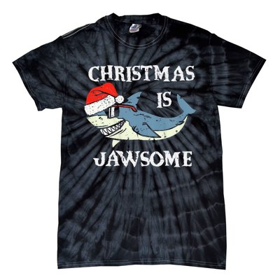 Santa Hat Shark Christmas Is Jawsome Xmas Lights Tie-Dye T-Shirt