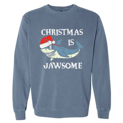 Santa Hat Shark Christmas Is Jawsome Xmas Lights Garment-Dyed Sweatshirt