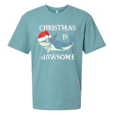 Santa Hat Shark Christmas Is Jawsome Xmas Lights Sueded Cloud Jersey T-Shirt