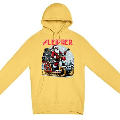 Sleigher Hail Santa Heavy Metal Christmas Rock Xmas Art Premium Pullover Hoodie