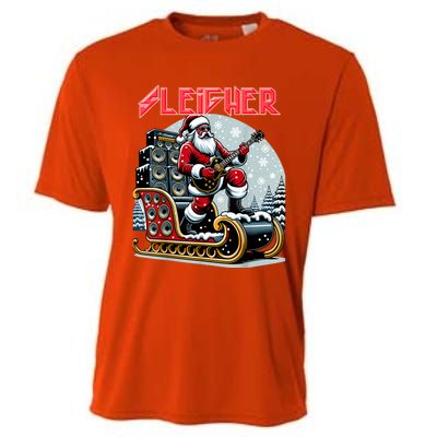 Sleigher Hail Santa Heavy Metal Christmas Rock Xmas Art Cooling Performance Crew T-Shirt