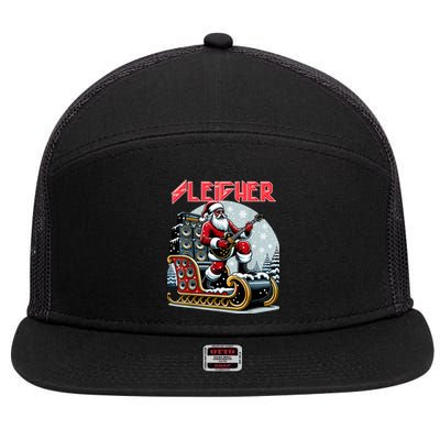 Sleigher Hail Santa Heavy Metal Christmas Rock Xmas Art 7 Panel Mesh Trucker Snapback Hat