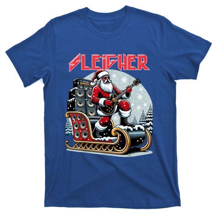 Sleigher Hail Santa Heavy Metal Christmas Rock Xmas Art T-Shirt