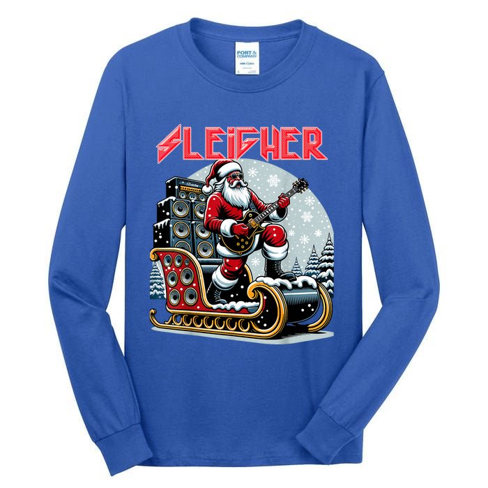 Sleigher Hail Santa Heavy Metal Christmas Rock Xmas Art Tall Long Sleeve T-Shirt