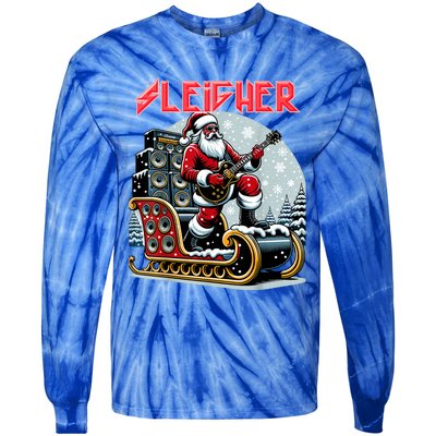 Sleigher Hail Santa Heavy Metal Christmas Rock Xmas Art Tie-Dye Long Sleeve Shirt