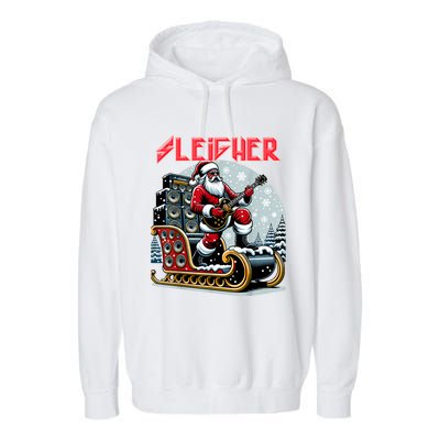 Sleigher Hail Santa Heavy Metal Christmas Rock Xmas Art Garment-Dyed Fleece Hoodie