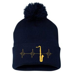 Saxophone Heartbeat Sax Player Jazz Musician Saxophonist Pom Pom 12in Knit Beanie