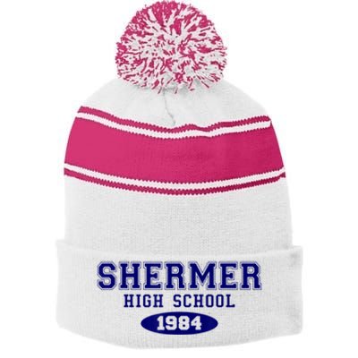 Shermer High School Stripe Pom Pom Beanie