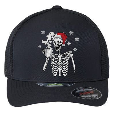 Santa Hat Skeleton Smiling Skull Ing Coffee Christmas Gift Flexfit Unipanel Trucker Cap