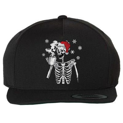 Santa Hat Skeleton Smiling Skull Ing Coffee Christmas Gift Wool Snapback Cap