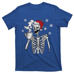 Santa Hat Skeleton Smiling Skull Ing Coffee Christmas Gift T-Shirt