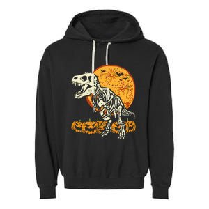 Spooky Halloween Skeleton Dinosaur Moon Pumpkins Garment-Dyed Fleece Hoodie