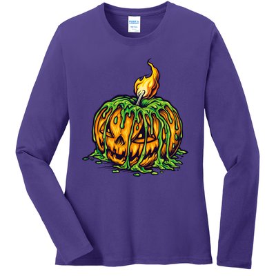 Spooky Halloween Scary Pumpkins Candle Ladies Long Sleeve Shirt