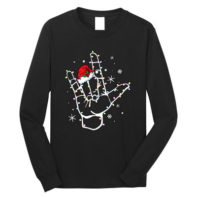 Santa Hat Sign Language Lights Christmas Long Sleeve Shirt