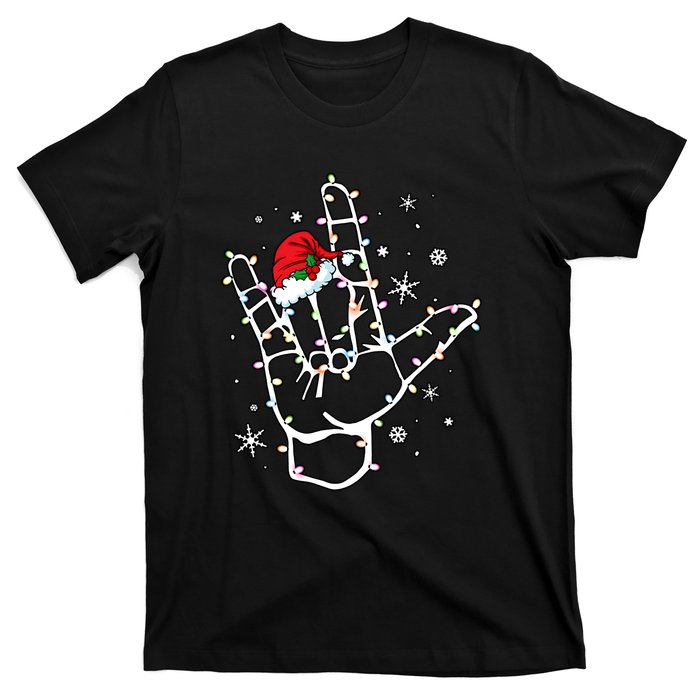 Santa Hat Sign Language Lights Christmas T-Shirt