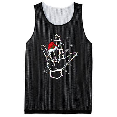 Santa Hat Sign Language Lights Christmas Mesh Reversible Basketball Jersey Tank