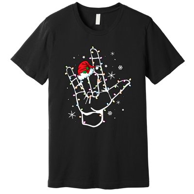 Santa Hat Sign Language Lights Christmas Premium T-Shirt