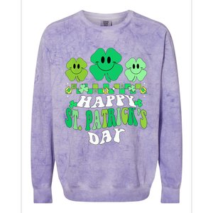 Shamrock Happy St Patricks Day Wo Irish Retro Groovy Colorblast Crewneck Sweatshirt