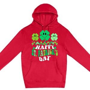 Shamrock Happy St Patricks Day Wo Irish Retro Groovy Premium Pullover Hoodie