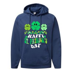 Shamrock Happy St Patricks Day Wo Irish Retro Groovy Performance Fleece Hoodie