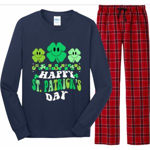 Shamrock Happy St Patricks Day Wo Irish Retro Groovy Long Sleeve Pajama Set