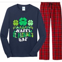 Shamrock Happy St Patricks Day Wo Irish Retro Groovy Long Sleeve Pajama Set