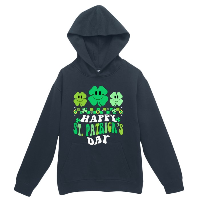 Shamrock Happy St Patricks Day Wo Irish Retro Groovy Urban Pullover Hoodie