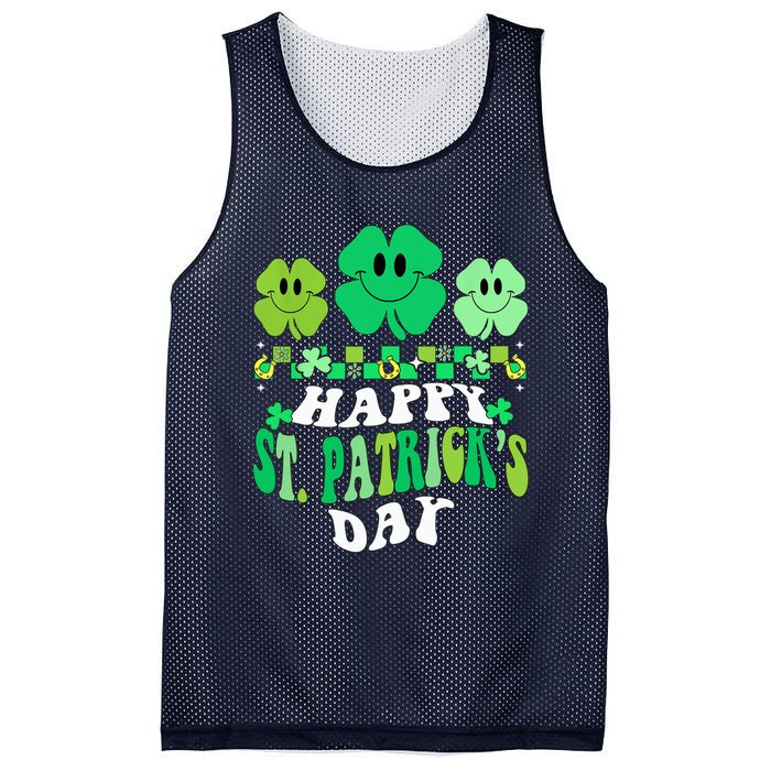 Shamrock Happy St Patricks Day Wo Irish Retro Groovy Mesh Reversible Basketball Jersey Tank