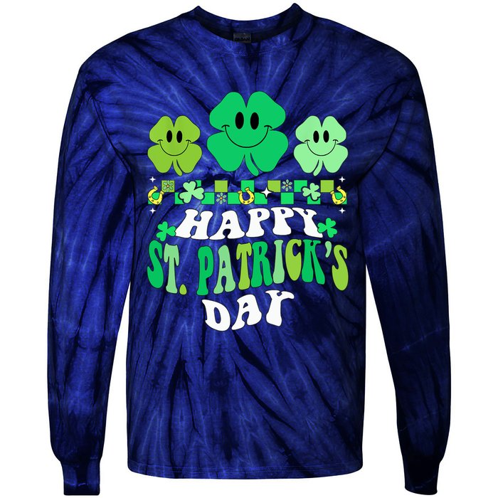 Shamrock Happy St Patricks Day Wo Irish Retro Groovy Tie-Dye Long Sleeve Shirt