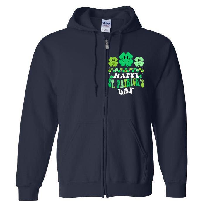 Shamrock Happy St Patricks Day Wo Irish Retro Groovy Full Zip Hoodie