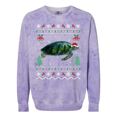 Santa Hat Sea Turtles Lover Xmas Gift Ugly Turtle Christmas Gift Colorblast Crewneck Sweatshirt