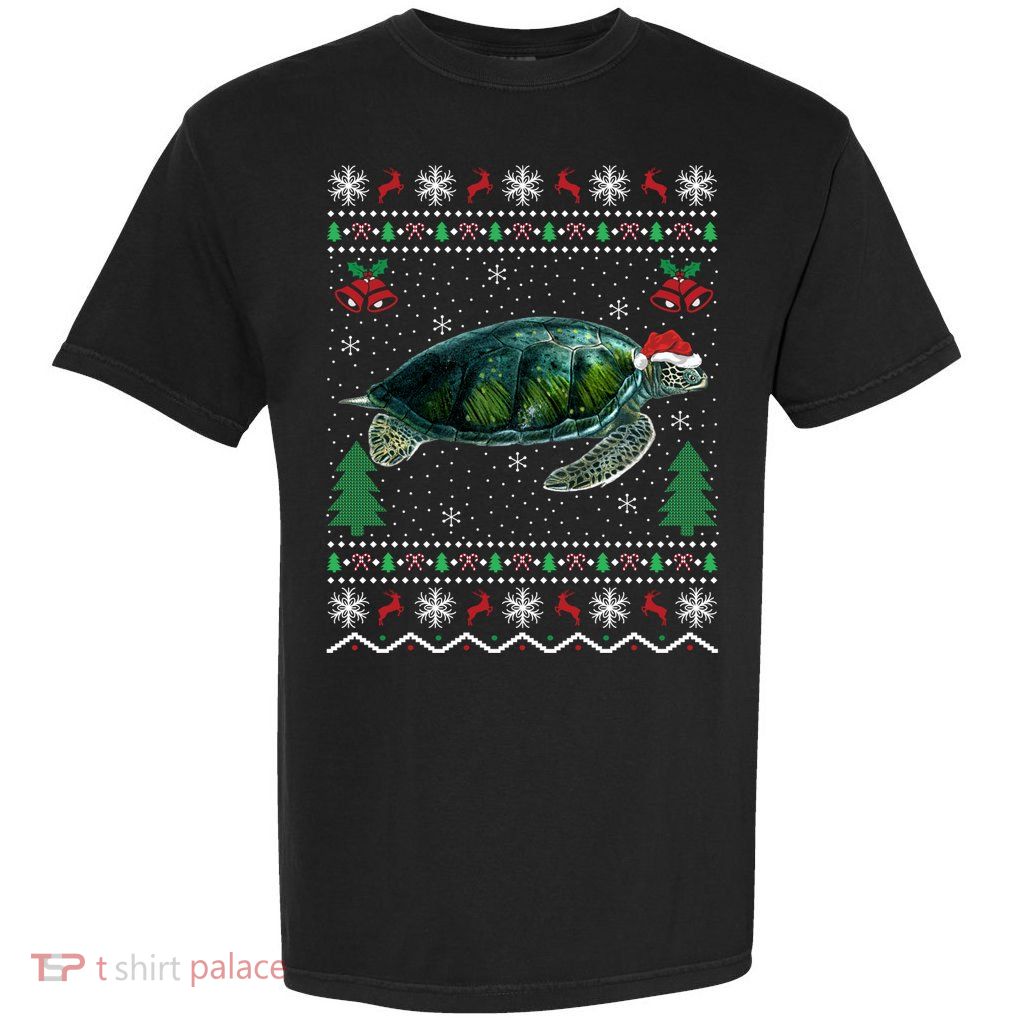 Santa Hat Sea Turtles Lover Xmas Gift Ugly Turtle Christmas Gift Garment-Dyed Heavyweight T-Shirt