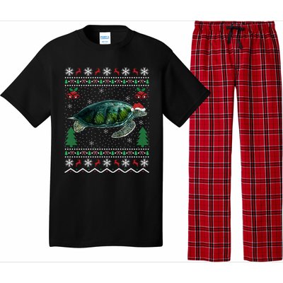 Santa Hat Sea Turtles Lover Xmas Gift Ugly Turtle Christmas Gift Pajama Set