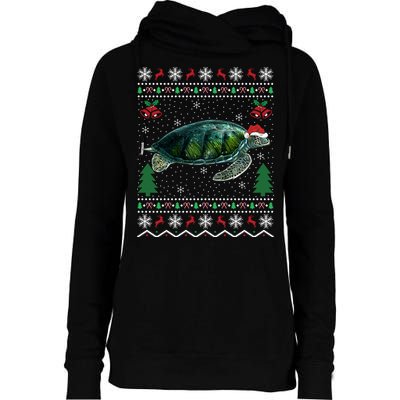 Santa Hat Sea Turtles Lover Xmas Gift Ugly Turtle Christmas Gift Womens Funnel Neck Pullover Hood