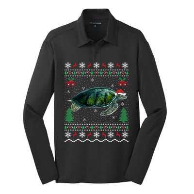 Santa Hat Sea Turtles Lover Xmas Gift Ugly Turtle Christmas Gift Silk Touch Performance Long Sleeve Polo