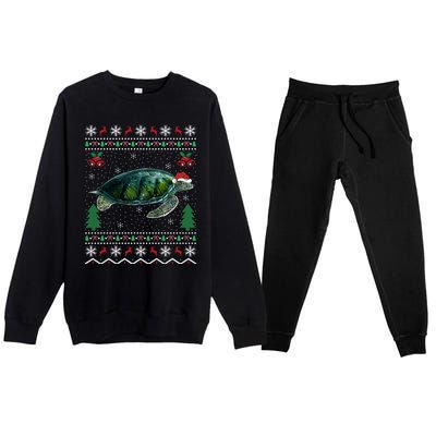 Santa Hat Sea Turtles Lover Xmas Gift Ugly Turtle Christmas Gift Premium Crewneck Sweatsuit Set