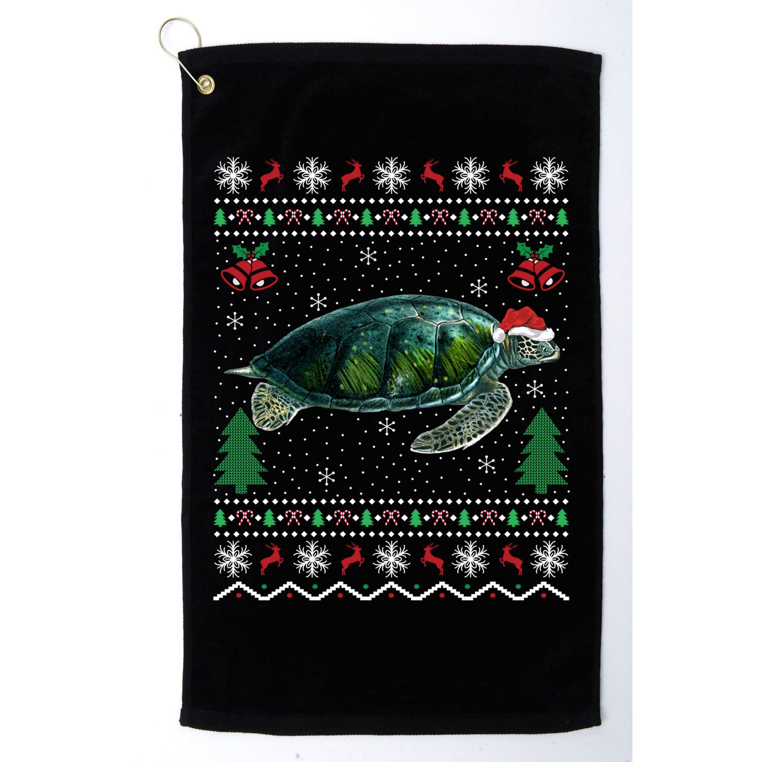 Santa Hat Sea Turtles Lover Xmas Gift Ugly Turtle Christmas Gift Golf Towel