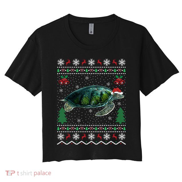 Santa Hat Sea Turtles Lover Xmas Gift Ugly Turtle Christmas Gift Crop Top