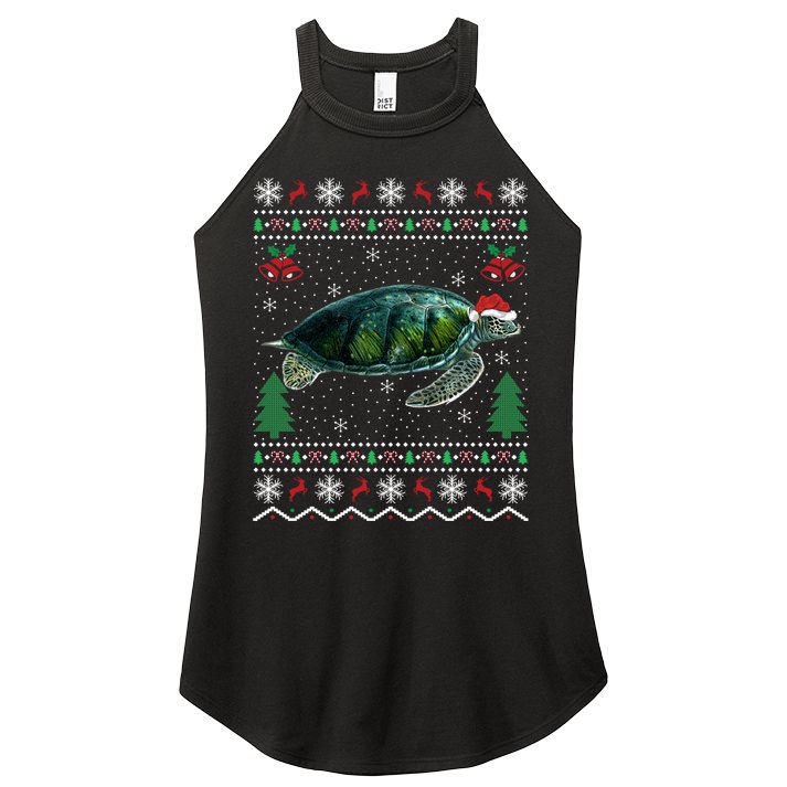 Santa Hat Sea Turtles Lover Xmas Gift Ugly Turtle Christmas Gift Women's Perfect Tri Rocker Tank