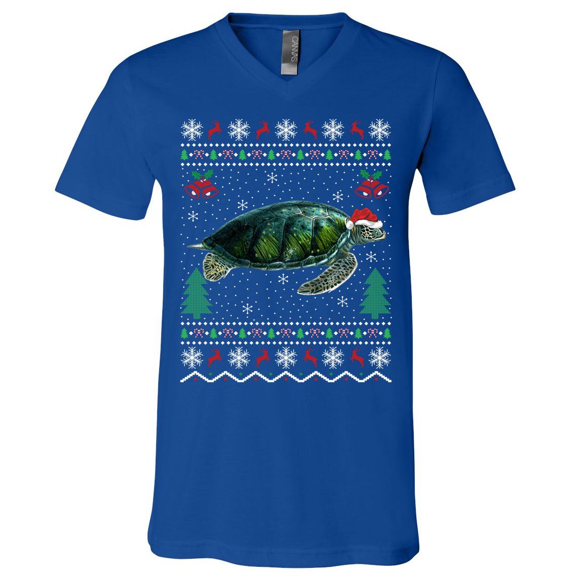 Santa Hat Sea Turtles Lover Xmas Gift Ugly Turtle Christmas Gift V-Neck T-Shirt